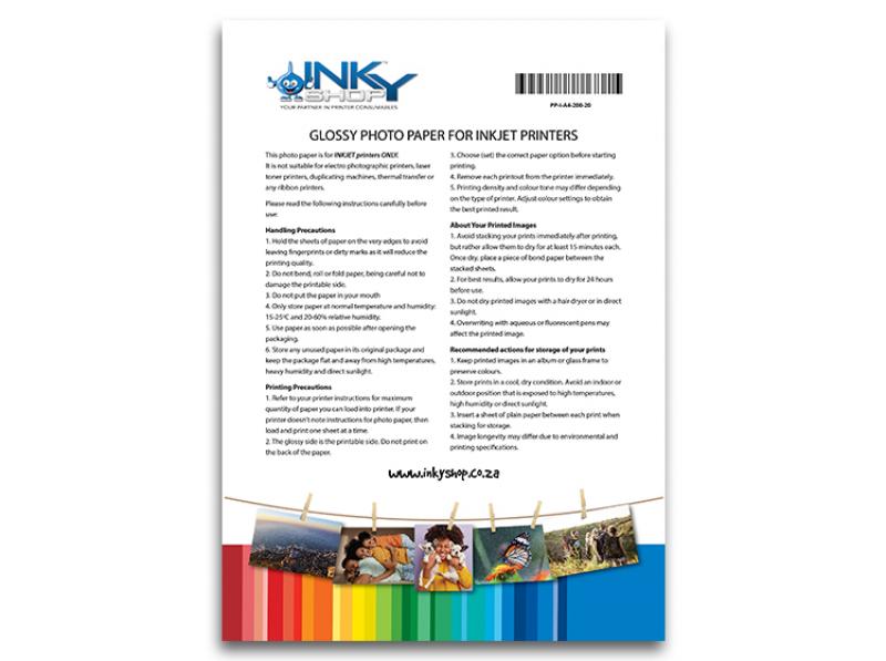 Inky Photo Paper Inkjet Glossy A4 200G - 20 Sheets - The Inky Shop