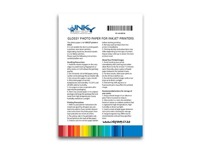 Inky Photo Paper Inkjet Glossy A6 200G - 20 Sheets