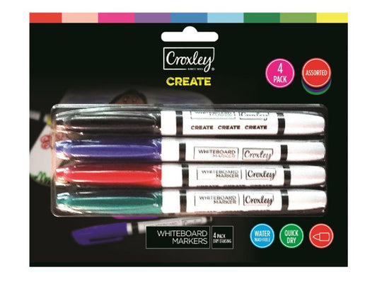 Croxley Create Whiteboard Markers Assorted Colours 4-Pack Carded - Single
