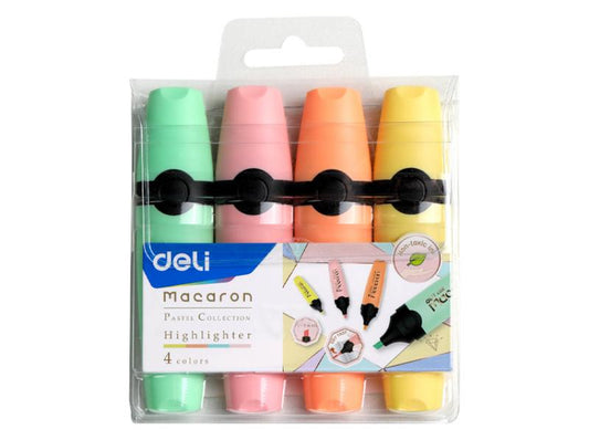 Macaron Pastel Highlighter Chisel Tip Pink,Yellow,Green,Orange Wallet 4pcs