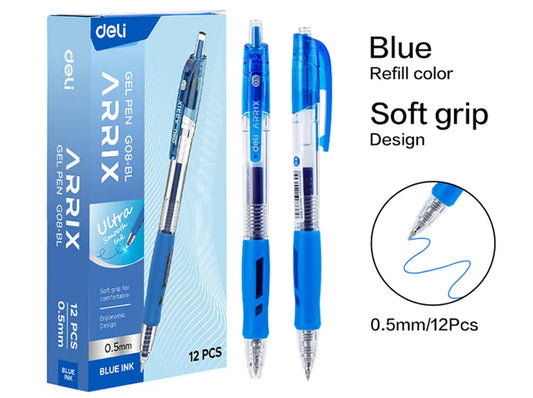 Arrix Retractable Gel Pen 0.5mm with Soft Grip Blue