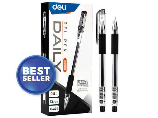 Daily Gel Pen 0.5mm Black Ink Transparent Barrel with Grip