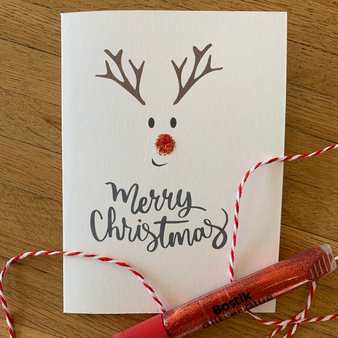 Christmas Cards Template - Reindeer & String Lights