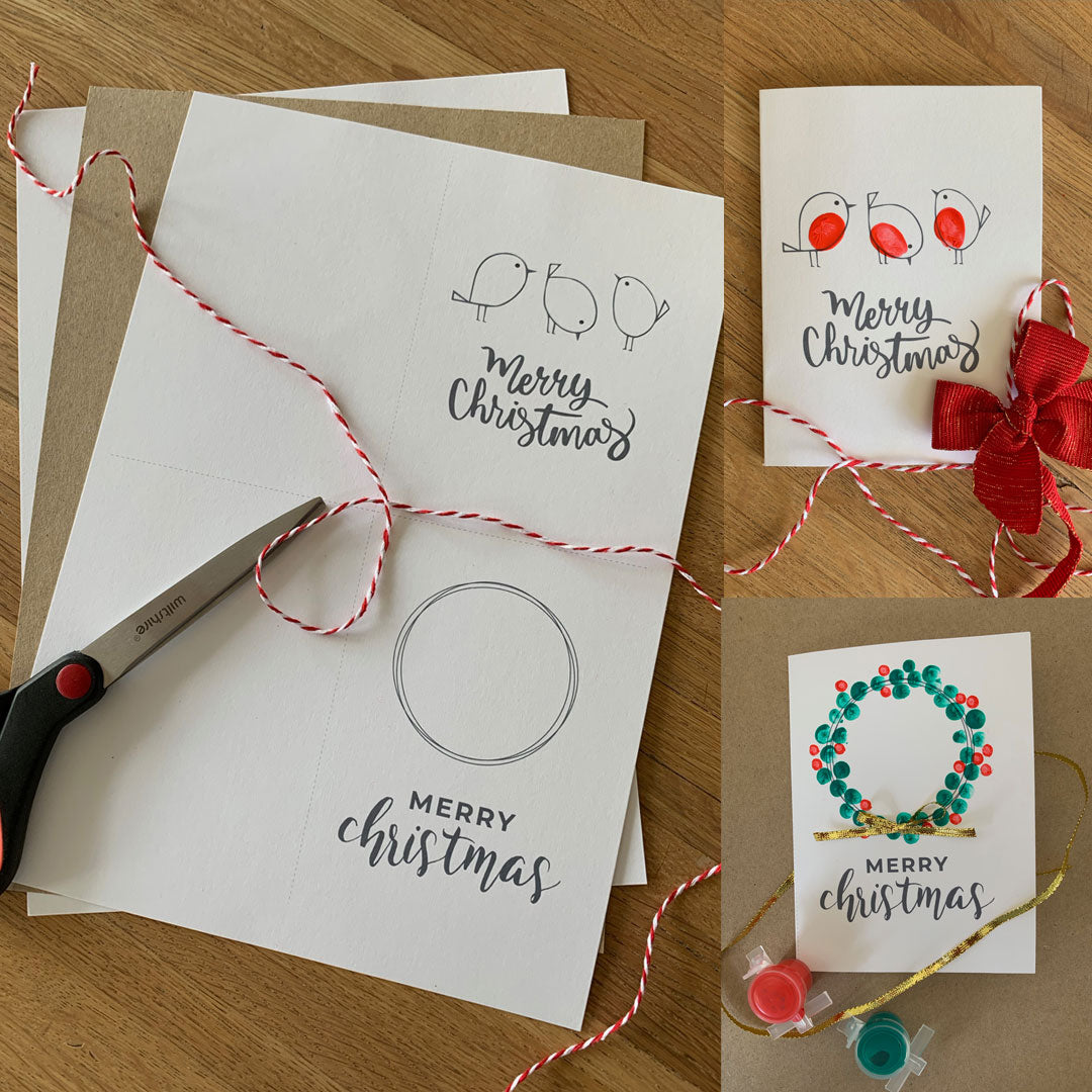 Christmas Cards Template - Robins & Wreath