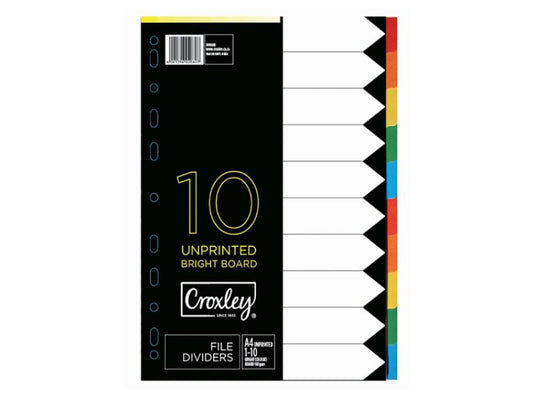 Croxley JD1480 160gsm Rainbow Bright Colour Dividers 10 Part Each