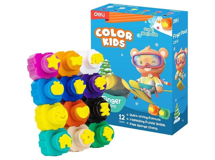 Deli Color Kids Washable Finger Paint 12 Colours - The Inky Shop