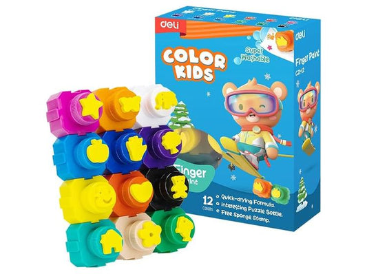 Deli Color Kids Washable Finger Paint 12 Colours