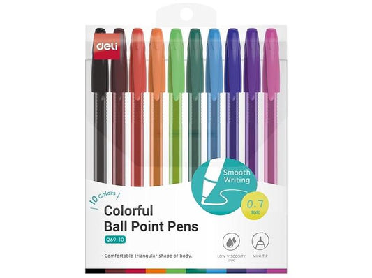 Deli Ballpoint Pen Mini Tip: 0.7mm - 10 Colours
