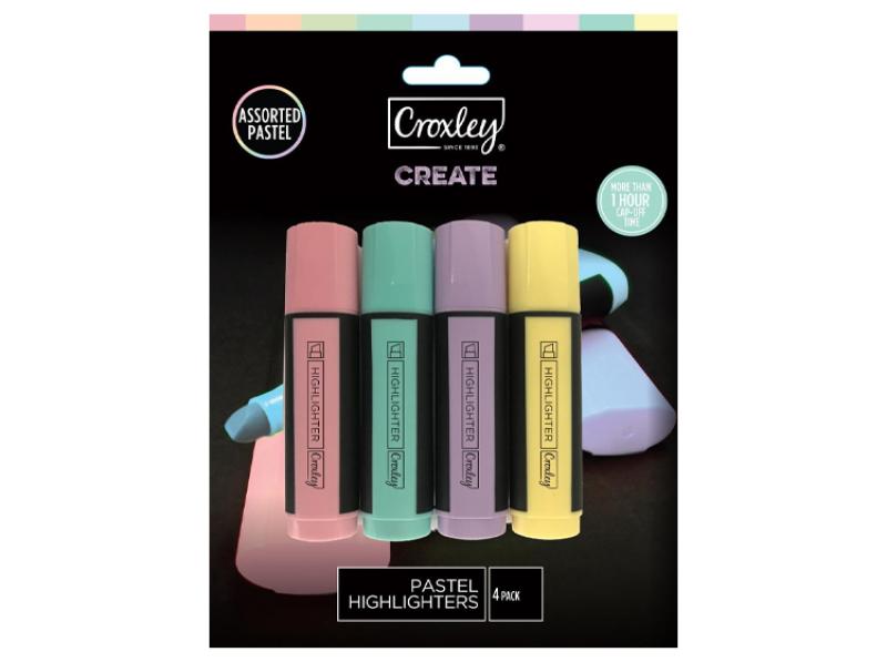 Croxley Create Highlighter Pastel Assorted 4-Pack Carded - Single