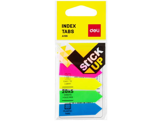 Stick Up Index Tabs 43×12mm, 5x20 Sheets, PP Tab Asst. Colours