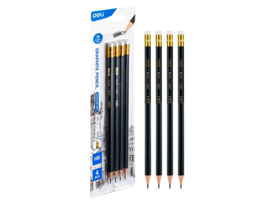 Deli Graphite Dark Blue Pencil HB W/ Eraser Blister Carded 4's