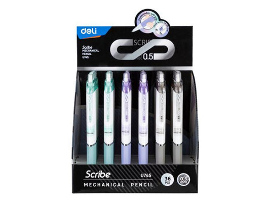 Deli Mechanical Pencil 0.5mm Asst. Colours 1pcs + Mechanical Pencil Leads 0.5mm, 2B 1pcs