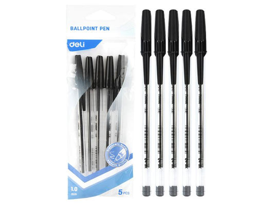 Think Ballpoint Pen 1.0mm Black Ink Transparent Barrel 5pcs