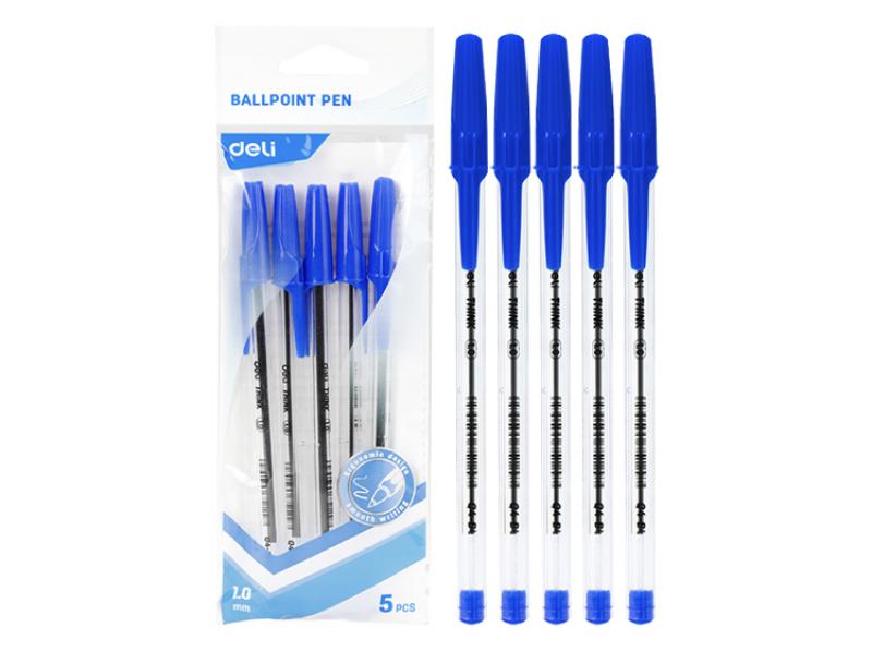 Think Ballpoint Pen 1.0mm Blue Ink Transparent Barrel 5pcs