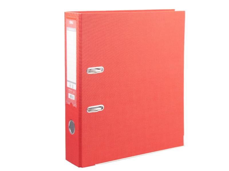 Deli Lever Arch File A4 76mm Half Coated Rado Lock & Metal Protective Rail Red