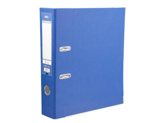 Deli Lever Arch File A4 76mm Half Coated Rado Lock & Metal Protective Rail Blue