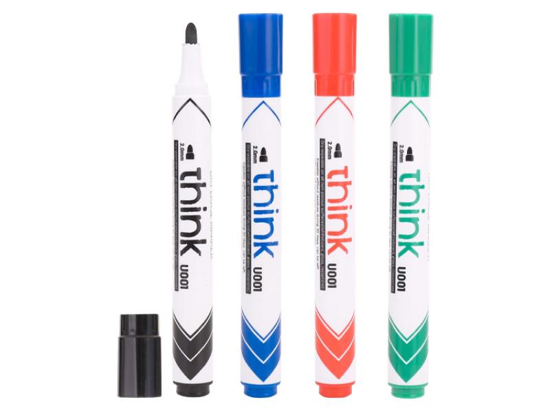 Think Whiteboard Marker Bullet Tip: 2.0mm 4pcs - Black, Blue, Red, Green