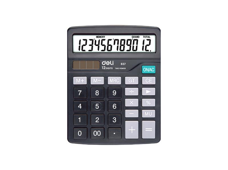 Deli Calculator 12 Digits Dual Power 150x120x52mm Black