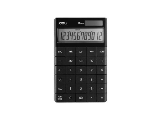 Deli Calculator 12 Digits Dual Power 165.3×103.2×14.7mm Black