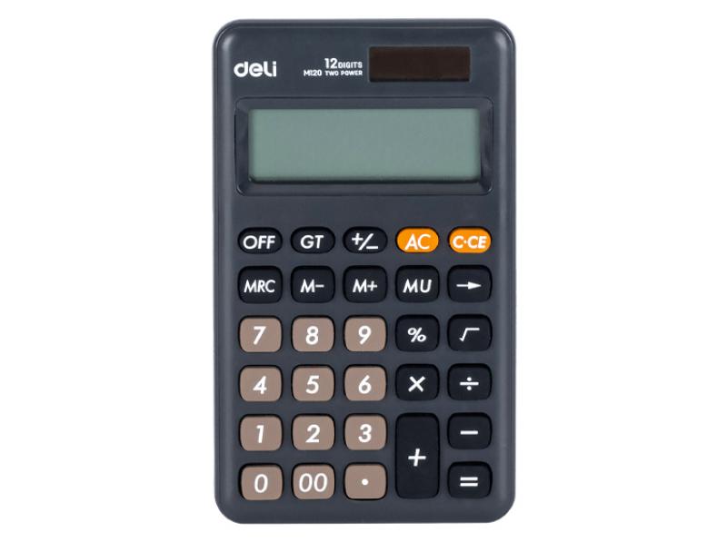 Deli Pocket Calculator 12 Digits Dual Power Dark Grey