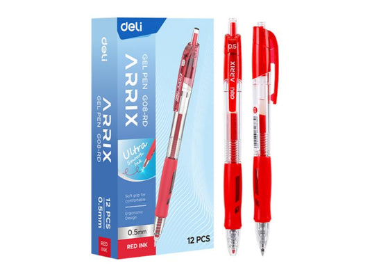 Arrix Retractable Gel Pen 0.5mm with Soft Grip Red