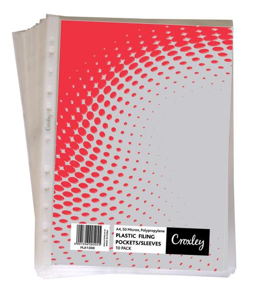 Croxley A4 Plastic Filing Pockets/Sleeves 50 Microns 10-Pack