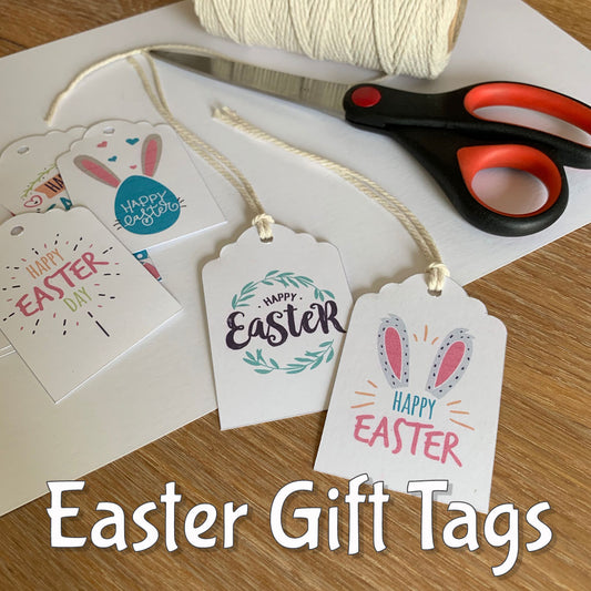 9 cute printable Happy Easter gift tags by The Inky Shop.