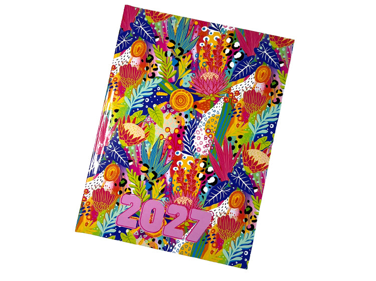 Urban Nomad 2027 A4 page-a-day hardcover diary with protea jungle cover design
