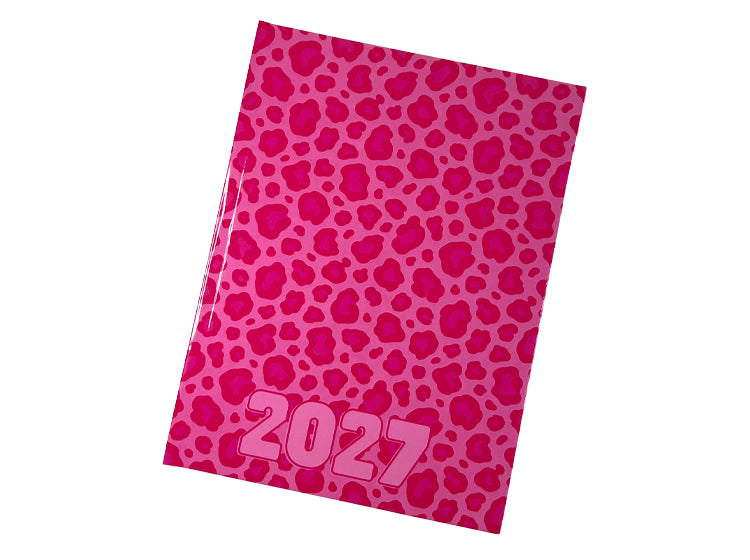 Urban Nomad 2027 A4 page-a-day hardcover diary featuring a vibrant hot pink leopard print pattern
