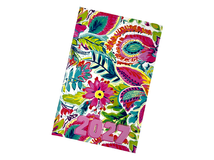 Urban Nomad 2027 A5 page-a-day hardcover diary with pink and greens preppy paisley cover design