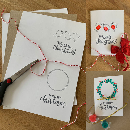 Christmas Cards Template - Robins & Wreath